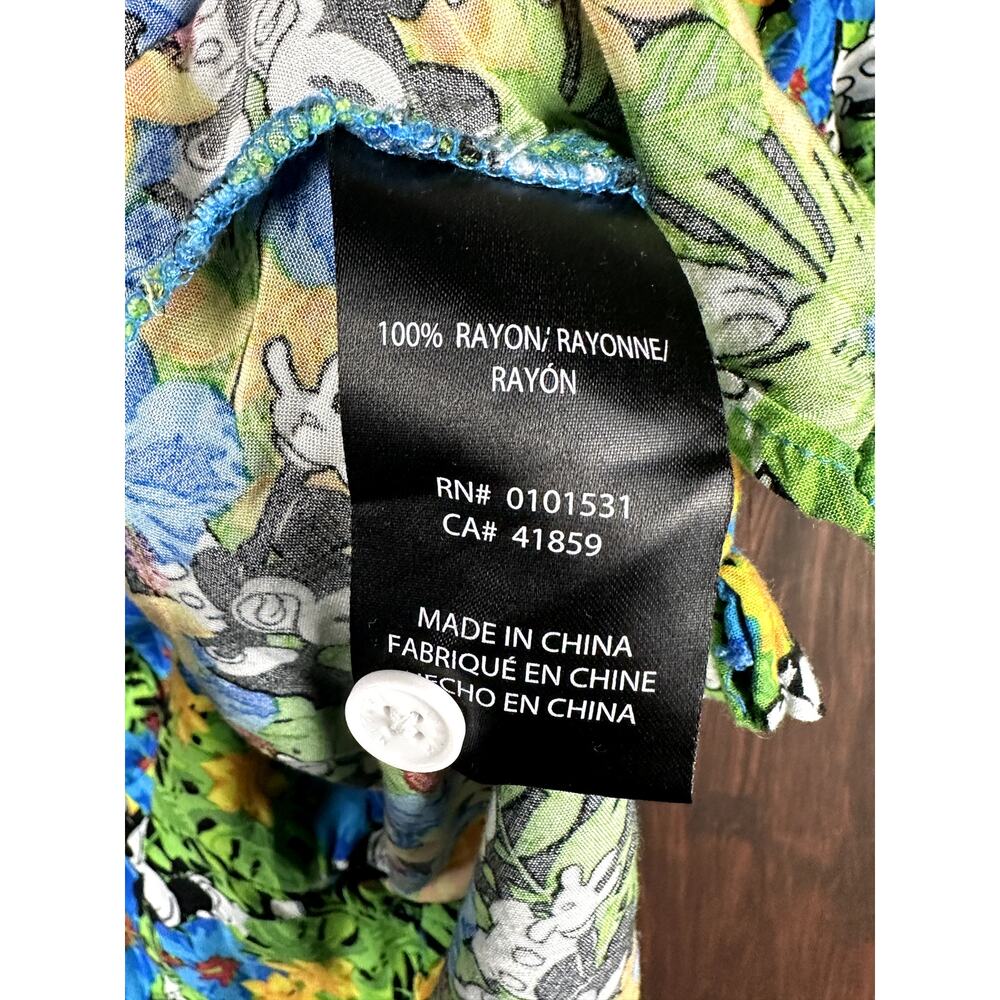 Disney Mickey Mouse Floral Hawaiian Vacation Rayon Shirt Green Blue Mens Medium - Picture 3 of 4
